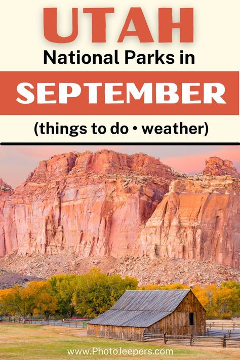 If you’re planning a trip to visit the Utah National Parks in September, here’s a list of things to see, do, and photograph! Utah National Parks are some of the best places to visit in Utah, but September will is a busy time of year so be prepared for crowds. Check out our tips to plan your September vacation to the Utah National Parks: what to pack, weather, things to do and places to stay for all five parks! National Parks In Utah, Places To Visit In Utah, Travel Utah, Utah National Parks Road Trip, Utah Parks, Utah Vacation, Visit Utah, Utah Road Trip, What What