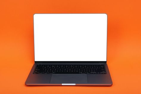 Laptop with mockup screen in orange studio shoot Orange Screen, Blank Screen, Hd Pictures, Orange Background, Studio Shoot, Premium Photo, Free Photos, Mock Up, Free Stock Photos