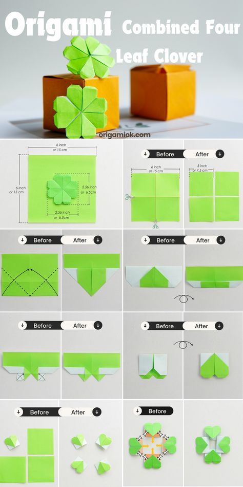 Paper Four Leaf Clover, How To Find A Four Leaf Clover, Four Leaf Clover Origami, Construction Paper Origami, How To Fold Origami, Clover Origami, Origami Hard, Leaf Origami, Clover Symbol