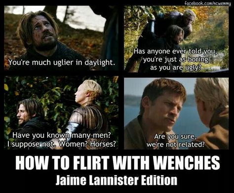 Jaime Lannister: Kingslayer and smooth talker Jamie Lannister And Brienne, Jamie Lannister, Game Of Thrones Meme, The Winds Of Winter, Jaime And Brienne, Game Of Thrones Facts, Brienne Of Tarth, Smooth Talker, Game Of Thrones 3