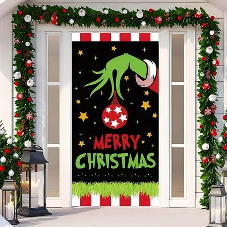 Christmas Door Width Polyester Cloth Christmas And New Year Decoration Christmas Door Curtain Christmas Decoration Christmas Door Width Polyester Cloth Christmas And New Year Decoration Christmas Door Curtain Christmas Decoration Material: high quality polyester fiber Dimensions: This door curtain is 91*203cm Design: With the Christmas season and the funny cartoon as the background, it enhances the festive atmosphere of Christmas. The cute design is loved by both children and adults. For home de Grinchmas Door, Decoration Front Porch, Christmas Whoville, Christmas Door Cover, Christmas Door Decorating Contest, Door Decorating Contest, Winter Holiday Party, Black Funny, Vintage Christmas Stockings