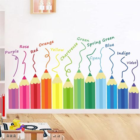 Rainbow Crayon, Cartoon Rainbow, Decoration Wallpaper, Kids Room Wall Stickers, Bedroom Background, Wallpaper Home Decor, Color Crayons, Nursery Decals, Nursery Wall Stickers