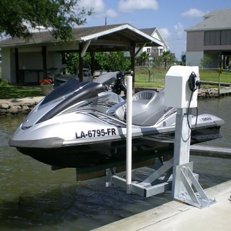 Mini Mag 800 lb Capacity Dock Mount Jet Ski Lift Lake Accessories, Boat Lift Dock, Jet Ski Lift, Jet Ski Dock, Floating Boat Docks, Dock Ideas, Boat Docks, Floating Boat, Lakefront Living