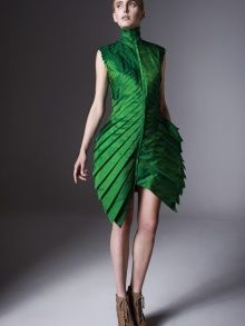 Mimesis Green Leaf Dress | NOT JUST A LABEL Leaf Dress, Origami Fashion, Sculptural Fashion, Contemporary Fashion, Costume Design, Editorial Fashion, Fashion Collection, High Fashion, Flapper Dress