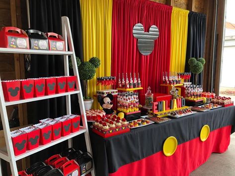 Mickey Mouse Birthday Main Table, Candy Table Ideas Mickey Mouse, Mickey Mouse Birthday Snack Table, Dessert Table 1st Birthday, Mickey Mouse Candy Table 1st Birthdays, Mickey Mouse Mixed Up Adventures Party, Mickey Mouse Birthday Theme, Mickey Mouse Birthday Decorations, Minnie Mouse Birthday Theme