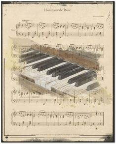 Drawing On Sheet Music, Painting On Sheet Music, Classical Music Instruments, Piano Watercolor, Music Sheet Art, Music Themed Art, Sheet Music Artwork, Piano Wallpaper, Vintage Music Art