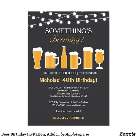 Beer Birthday Invitation, Adult Birthday Invitation Beer Birthday Invitations, Mens Birthday Party Invitations, Beer Birthday Party, Beer Decorations, Birthday Bbq, Mens Birthday Party, Beer Birthday, 30th Birthday Invitations, 40th Birthday Invitations