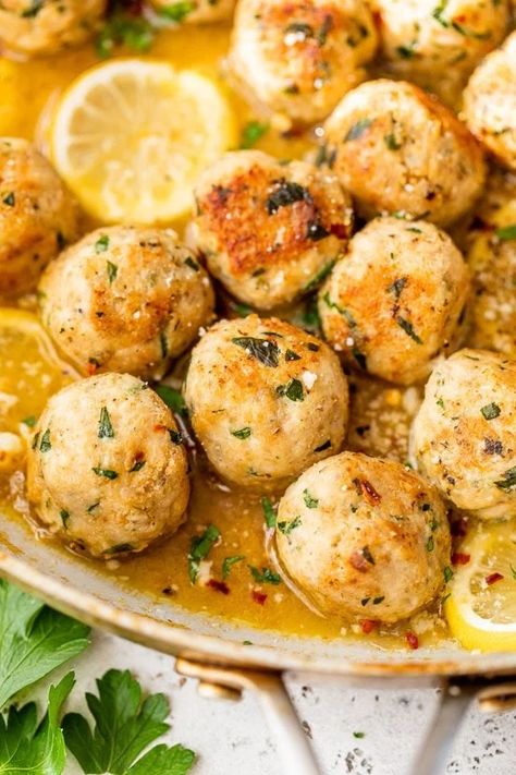 Chicken Romano Meatballs, White Wine Pan Sauce, Chicken Romano, Lemon White Wine Sauce, Chicken Meatball Recipes, Pan Sauce, Ground Chicken Recipes, Sauce Chicken, Romano Cheese