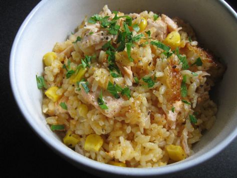 Corn & Salmon Rice with Butter Soy Sauce – Hiroko's Recipes Salmon And Corn, Rice With Butter, Butter Corn, Corn Rice, Salmon Rice, Buttered Corn, Butter Salmon, Salmon And Rice, Butter Rice