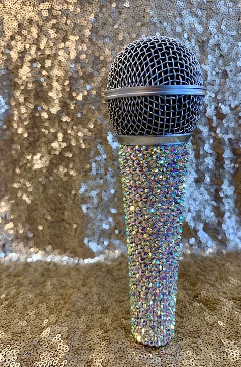 Rhinestone Microphone, Bling Microphone, Crystal Microphone, Music Nails, Avril Lavingne, Music Supplies, Kids Nail Designs, Kidz Bop, Custom Rhinestone