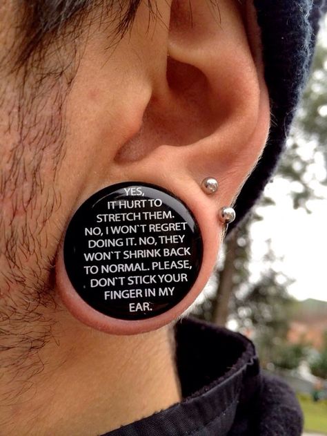 Cute gauges. His must be an inch, mine are 1/2 inch Labret Vertical, Marla Singer, Ear Piercings Chart, Tapers And Plugs, Piercing Chart, Double Ear Piercings, Types Of Ear Piercings, Tunnels And Plugs, Stretched Ears