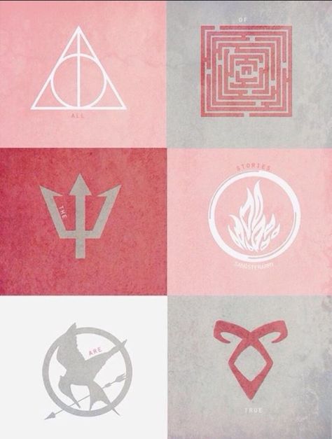 "All the stories are true." (Percy Jackson and The Olympians, Harry Potter, The Maze Runner, Divergent, The Hunger Games and The Mortal Instruments.) Maze Runner Symbol, Percy Jackson Film, Scorpius And Rose, Hunger Games Wallpaper, Buku Harry Potter, Fandoms Unite, Fandom Crossover, City Of Bones, Katniss Everdeen