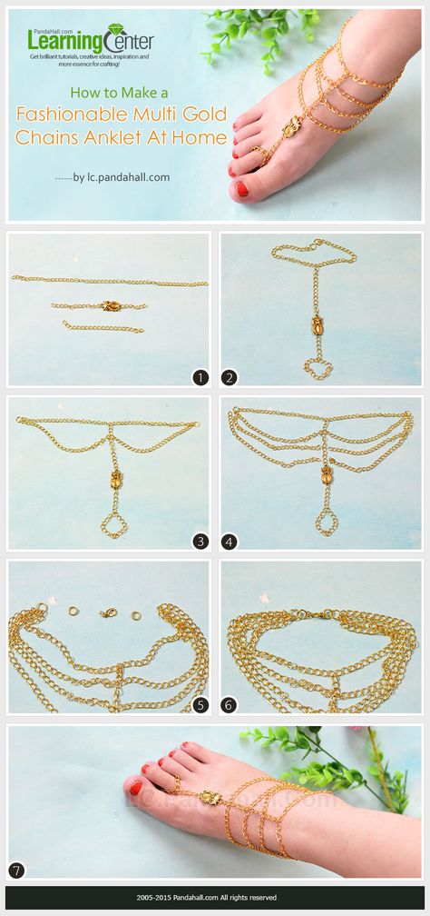 How to Make a Fashionable Multi Gold Chains Anklet At Home Anklets Diy, Ankle Bracelets Diy, Gold Chain Jewelry, Jewelry Techniques, Beaded Anklets, Foot Jewelry, Beaded Jewelry Patterns, Chain Anklet, Bijoux Diy