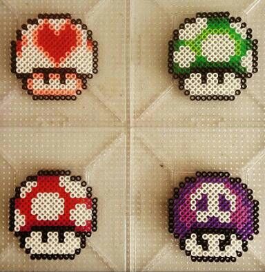 Shrooms hama beads mario Mushroom Perler, Hama Beads Mario, Super Mario Mushroom, Perler Bead Mario, Pixel Beads, Melty Bead Patterns, Easy Perler Beads Ideas, 3d Perler Bead, Hama Beads Design