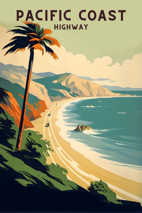 Vintage Travel Posters Tropical, Vintage Vacation Posters, Vintage Destination Posters, California Travel Poster, Old Travel Posters, Vintage Travel Art, Travel Posters Design, Travel Poster Design Graphics, Vintage California Aesthetic