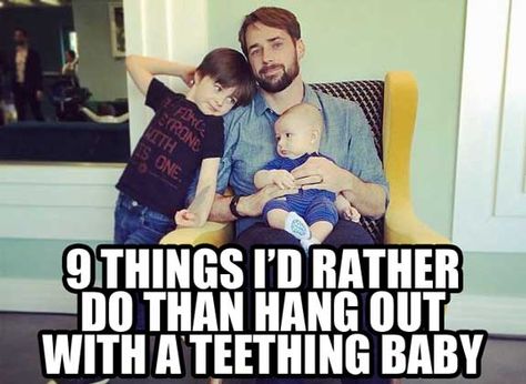 Teething is hard. Here are 9 things I'd rather do than hang out with a teething baby... Teething Meme, Amber Teething Necklace, Teething Baby, Baby Teething, It Funny, Teething Necklace, Baby Teeth, Parenting Humor, Dad Humor