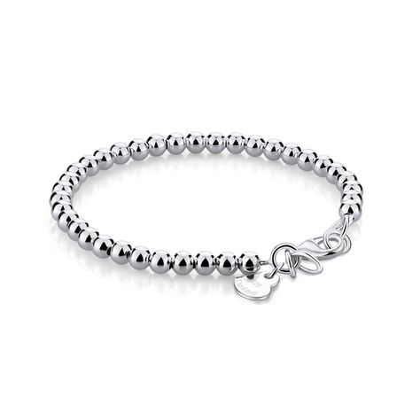 PRICES MAY VARY. Wrap your wrist with this elegant sterling silver beaded chain bracelet. Made with Italian artisan techniques, each bead is individually strung by hand, creating a timeless classic that remains a classic to this day. Sophisticated and bold, this bracelet instantly elevates a casual or sophisticated outfit, allowing you to effortlessly style from morning to night. Wear it alone for a stunning look, or layer it with other bracelets for a cool fashion statement. The material is han Solid Silver Bracelets, Sterling Silver Bead Bracelet, Outfit Jewelry, Bracelet Simple, 925 Silver Bracelet, Silver Bead Bracelet, Stylish Bracelet, Bracelet Women, Bead Chain