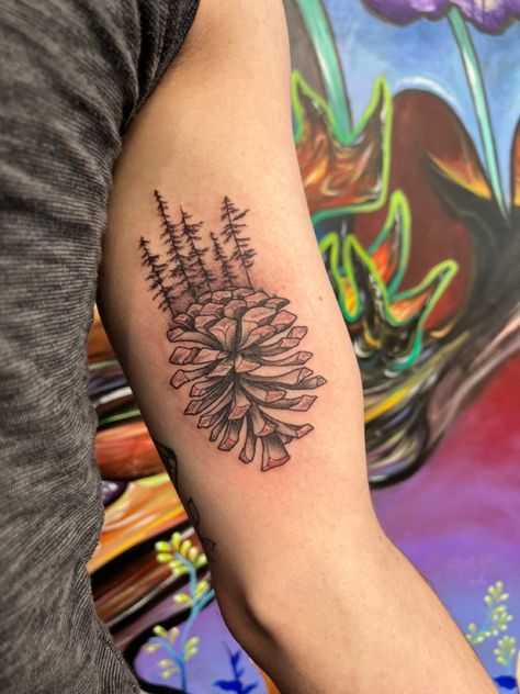 Nature connected, Tattoo Ideas Connected Tattoo Ideas, Nature Elbow Tattoo, Pine Cone Tattoo, Pinecone Tattoo, Cone Tattoo, Elbow Tattoos, Nature Tattoos, Pine Cone, Compass Tattoo