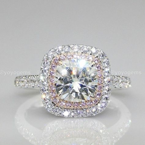 Moissanite Halo Engagement Ring Solid 14K White Gold😀 Matching Wedding Ring Sets, Big Wedding Rings, Big Engagement Rings, Fine Engagement Rings, Halo Style Engagement Rings, Matching Wedding Rings, Cool Wedding Rings, Antique Engagement Ring, Round Engagement Rings