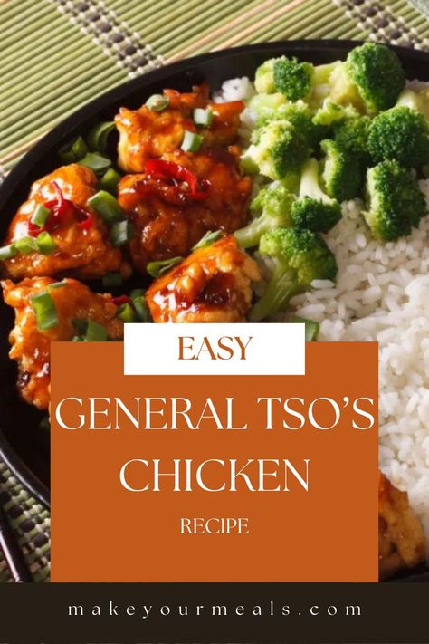 Homemade General Tso's Chicken made with popcorn chicken, and steamed broccoli and steamed rice on the side. From makeyourmeals.com. Tyson Popcorn Chicken Recipes, Recipes With Frozen Popcorn Chicken, Easy General Tso Chicken, General Tso's Chicken Recipe, Frozen Chicken Nuggets, Chicken Mashed Potatoes, Popcorn Chicken Recipe, Kung Pao Chicken Recipe, Tso Chicken