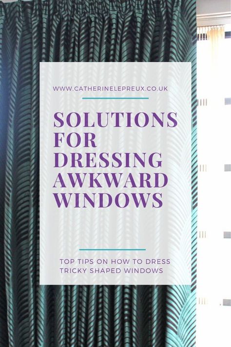 French windows, bow windows, a row of windows, small windows with deep recess & more - get ideas & inspiration for dressing awkward window shapes and sizes<br> Small Window Dressing Ideas, Recessed Window Treatments, Window Furnishings Ideas, Window Dressing Ideas Living Room, Bow Window Ideas Living Room, Small Window Curtain Ideas, Bow Window Curtains, Window Dressing Ideas, Bow Window Treatments