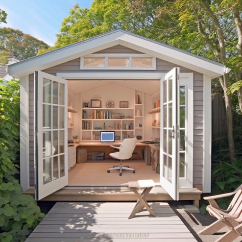 Library At Home, Acorn House, Tiny Office, Bookshelf Inspiration, Colorful Kitchen Decor, House Makeovers, Office Pods, Backyard Office, Modern Backyard