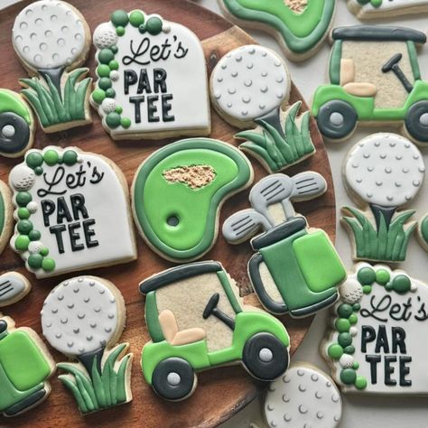 Golf Theme Cookies Decorated, Golf Cart Cookies Decorated, 30th Golf Birthday, Golf Balloon Arch, Golf Cookies Decorated, Golf Cookies, Golf Cake, Golf Birthday Party, Sport Cakes