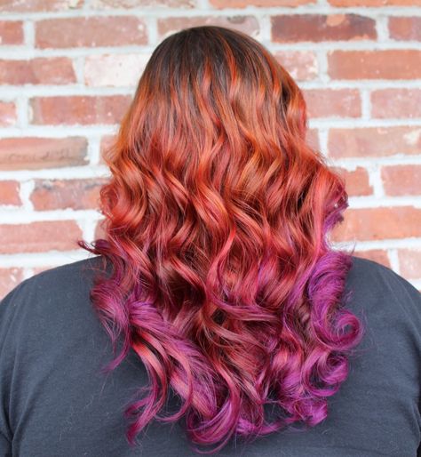 Copper and purple ombré Purple And Copper Hair, Copper And Purple Hair, Double Nose Piercing, Purple Tips, Piercing Inspo, Copper And Pink, Sisterlocks, Copper Hair, Purple Ombre