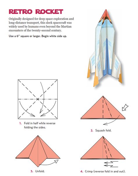 Learn to fold a Retro Rocket for World Space Week! - Tuttle Publishing Space Origami, Planet Display, Origami Space, Origami Rocket, World Space Week, Paper Rocket, Paper Rockets, Space Week, Retro Rocket