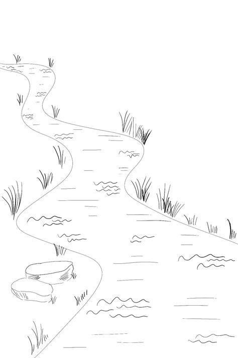 River Line Art, River Drawing Simple, River Drawing, Art Outline, River Stream, River Pictures, Line Sketch, Green Room, Drawings Simple