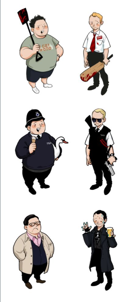 Cornetto Trilogy https://www.redbubble.com/people/macbethoff The Cornetto Trilogy, Cornetto Trilogy, Nick Frost, Hot Fuzz, Minion Gif, Edgar Wright, Simon Pegg, Comedy Duos, Cartoon Style Drawing