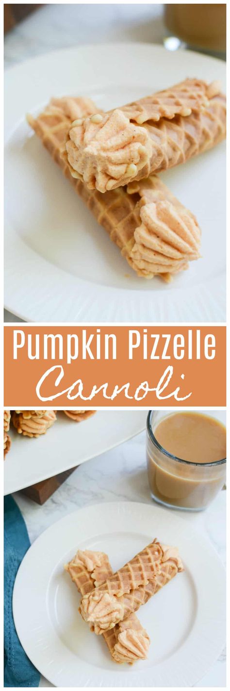 Pumpkin Pizzelle Cannoli - a twist on the classic cannoli! Pizzelle cookies with a sweetened pumpkin ricotta filling. Pizzelle Cannoli, Pumpkin Ricotta, Fake Ginger, Pizzelle Cookies, Pizzelle Recipe, Ricotta Filling, Xmas Recipes, Afternoon Tea Recipes, Pumpkin Desserts