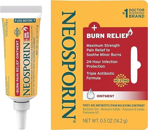 Amazon.com: Neosporin Dual Action Burn Relief & First-Aid Antibiotic Ointment for 24-Hour Infection Protection & Maximum Strength Burn Pain Relief, Made with Bacitracin Zinc, Neomycin, & Pramoxine HCl,.5 oz : Everything Else Burn Ointment, Antibiotic Ointment, Burn Care, Burn Relief, Severe Burns, College Textbook, Infection Prevention, Skin Burns, Natural Antibiotics