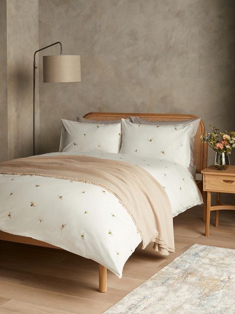 John Lewis & Partners Bees Organic Cotton Duvet Cover Set at John Lewis & Partners Bee Duvet Cover, Off White Bed, Bee Bedding, White Bed Linen, Pretty Interiors, Mantle Styling, Bed Aesthetic, Double Bedding Sets, Boho Duvet Cover