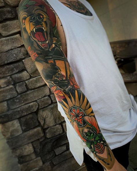 Neo Traditional Tattoo Sleeve, Neotraditional Sleeve, Neotraditional Tattoo Design, Tatuaje Cover Up, Lantern Tattoo, Neotraditional Tattoo, Torso Tattoos, Traditional Sleeve, Traditional Tattoo Sleeve