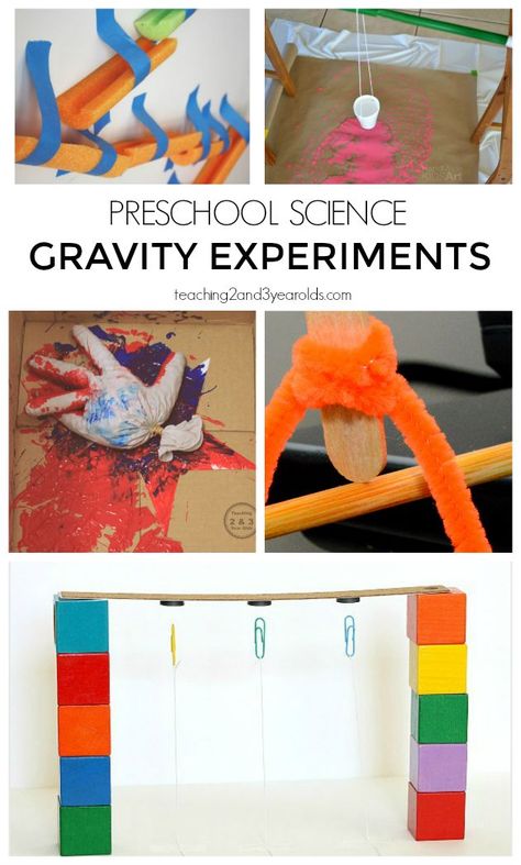 Add some STEM to your preschool day with these 7 gravity experiments. Hands-on science exploration! From Teaching 2 and 3 Year Olds Gravity Experiments For Kids, Gravity Project, Gravity Activities, Preschool Science Experiments, Gravity Experiments, Camping Theme Preschool, Newton's Laws, Science Kids, Steam Table