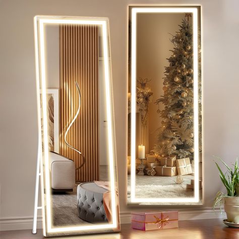 PRICES MAY VARY. LARGE SIZE FULL LENGTH MIRROR: KKN lighted mirror adopts 67" x 22" large-size design to completely present your beauty; Built-in more than 250 LED light beads, the light is brighter and more concentrated, efficient and energy-saving, with a service life of up to 50,000 hours; Premium aluminum alloy frame is made with a unique sealing technology, providing multi-layer protection to prevent breakage during transportation or handling, long-lasting durability. 3-COLOR DIMMABLE LIGHT Full Length Mirror With Led Lights, Full Length Mirror In Bedroom, Lit Mirror, Floor Standing Mirror, Color Lighting, Lights For Bedroom, Full Body Mirror, Free Standing Wall, Lighted Mirror