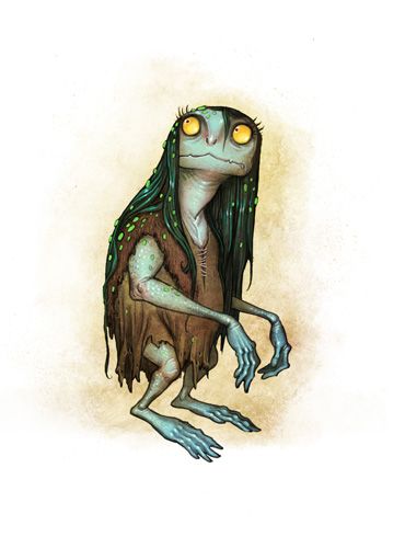 Jenny Greenteeth Goblin Creature, Jenny Greenteeth, Goblin Monster, Creepy Goblin Art, Changeling Folklore, Dnd Frog Monster, Goblin Art, Adventure Inspiration, D D Monsters