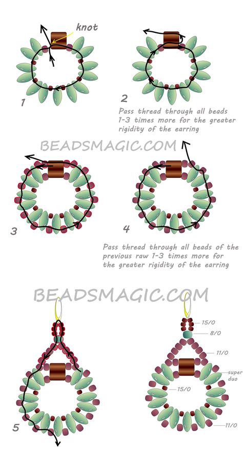 Super Duo Beads Patterns Free, Seed Bead Tutorials, Super Duo Beads, Duo Beads, Motifs Perler, Beaded Earrings Tutorials, Super Duo, Beading Patterns Free, Seed Bead Patterns