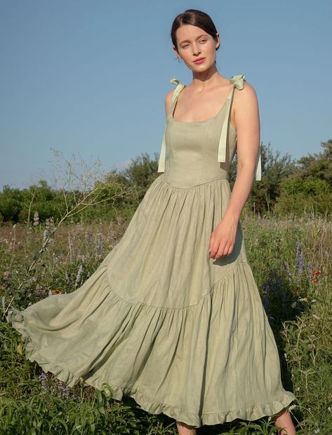 Dresses – Of Her Own Kind Sage Green Victorian Dress, Linen Corset Dress, Dramatic Romantic, Garden Fashion, Casual Long Dress, Structured Corset, Cottage Core Dress, Special Dress, Sage Dress