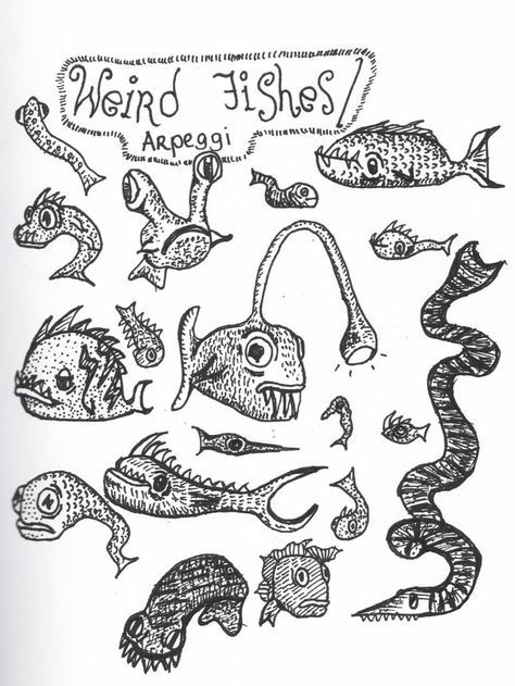 Weird Fishes Arpeggi, Weird Cool Tattoos, Funky Fish Drawing, Weird Core Tattoos, Weird Fish Drawing, Weird Fishes Tattoo, Weird Animal Tattoos, Wacky Tattoos, Weird Fishes Radiohead Tattoo