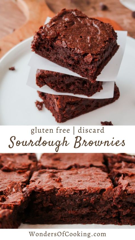 Sourdough Discard Brownies | Best Gluten Free Sourdough Discard Recipes Gluten Free Sourdough Desserts, Egg Free Sourdough Recipes, Vegan Discard Recipes, Gluten Free Sour Dough Discard Recipes, Gluten Free Sourdough Cookies, Gluten Free Sourdough Starter Discard Recipes, Gluten Free Sourdough Muffins, Gluten Free Sourdough Biscuits, Sourdough Gluten Free Recipes