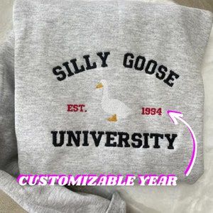 Silly Goose University Sweatshirt, Embroidered University Sweatshirt, Silly Goose Embroidery, Silly Goose University, Personalized Sweatshirts, Sweatshirt Y2k, Funny Clothing, Silly Goose, Cute Shirt Designs