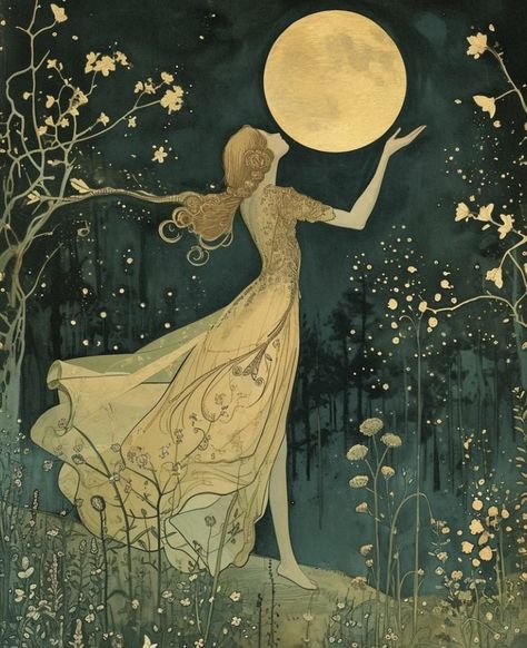 Silhouette Paintings, Ida Rentoul Outhwaite, Have A Good Week, Kay Nielsen, Pond House, Moon Fairy, Art Nouveau Illustration, Vintage Moon, Moon Art Print