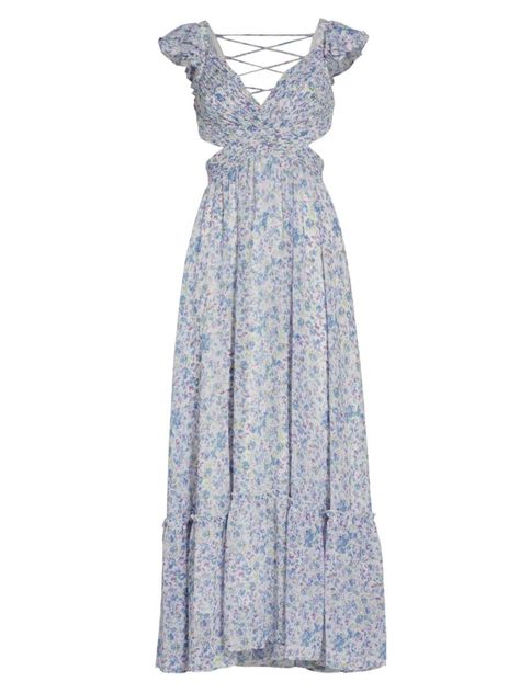 Shop ASTR The Label Primrose Floral Maxi Dress | Saks Fifth Avenue Light Blue Floral Dress, Light Blue Bridesmaid, Gown Purple, Backless Midi Dress, Floral Ruffle Dress, Blush Pink Dresses, Blue Floral Dress, Floral Gown, Tie Dye Maxi Dresses