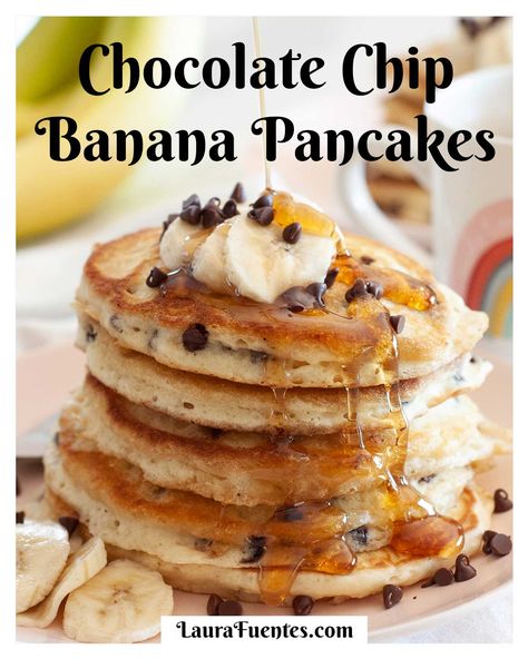 Mashed Banana Pancakes, Choc Chip Pancakes Easy, Banana Chocolate Chip Pancakes Easy, Chocolate Chip Banana Pancakes, Simple Banana Oat Pancakes, Pancake With Chocolate Chips, Pancake Syrup Recipe, Banana Chocolate Protein Pancakes, Chocolate Chip Pancakes Recipe