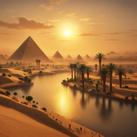 Image of a serene, epic ancient Egyptian Nile River desert scene at sunset, with warm golden tones stock photos Nile River Aesthetic, River In Desert, Nile River Ancient Egypt, Egypt Desert, Ancient Egypt Aesthetic, Egypt Wallpaper, Egyptian Desert, Egyptian Aesthetic, Egypt Resorts