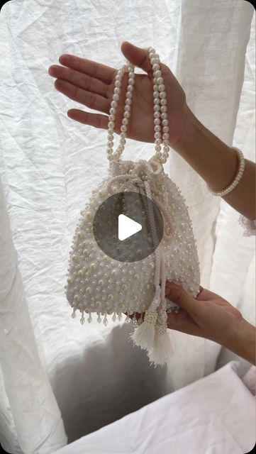 Potli Bags Diy, Potli Bags How To Make, How To Make Potli Bags Diy, How To Make Pearl Bag, Bridal Potli Bags, Lace Bag, Potli Bag, Ethnic Bag, Pearls Diy