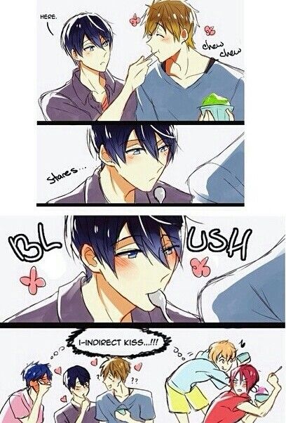 Indirect kiss Caste Heaven, Indirect Kiss, Nagisa Hazuki, Swimming Anime, Hiro Big Hero 6, Kpop Ships, Rin Matsuoka, Makoto Tachibana, Haruka Nanase