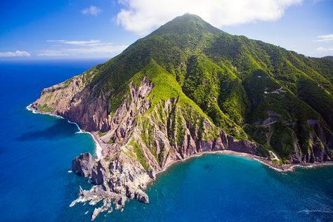 Saba Island in the Caribbean Saba Island, Volcano Island, Island Caribbean, Best Romantic Getaways, Island Aesthetic, Lesser Antilles, Netherlands Travel, Caribbean Travel, Caribbean Sea